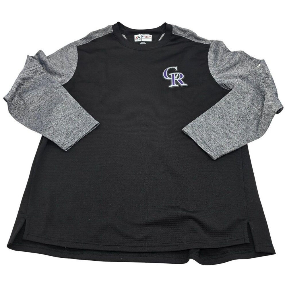 Colorado Rockies Majestic Therma Base Authentic MLB Pullover Sweatshirt XL Black